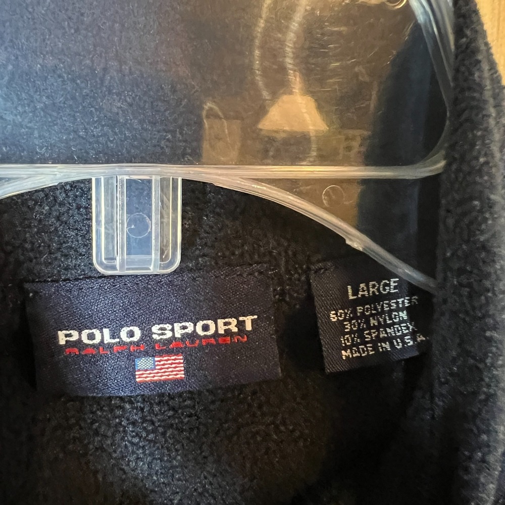 Polo Sport Ralph Lauren Navy Blue Quarter Zip Pullover Sweater USA L Stripe Trim - Picture 3 of 9